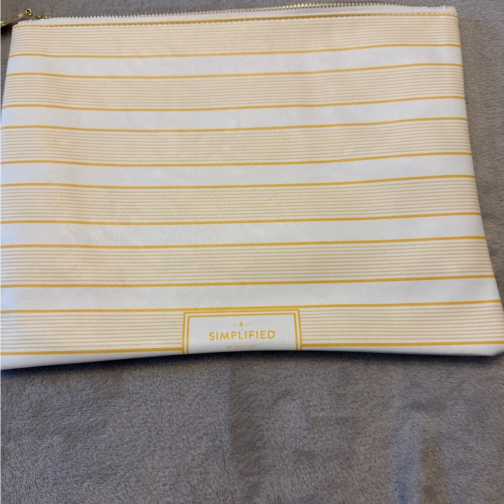 White and Gold Striped Pouch by Simplified